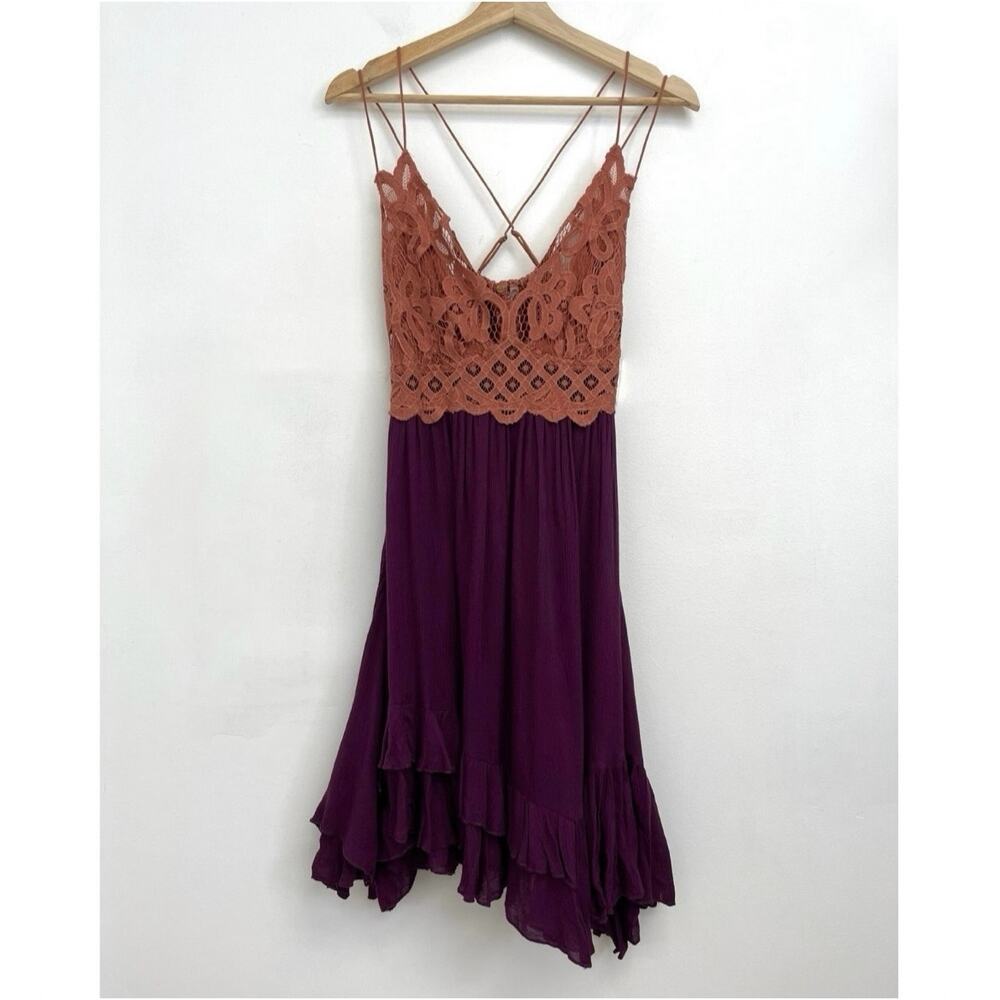 FP One Adella Slip Mini Dress Crochet Lace Bodice Boho Ruffle Fairy - Medium - Picture 4 of 16